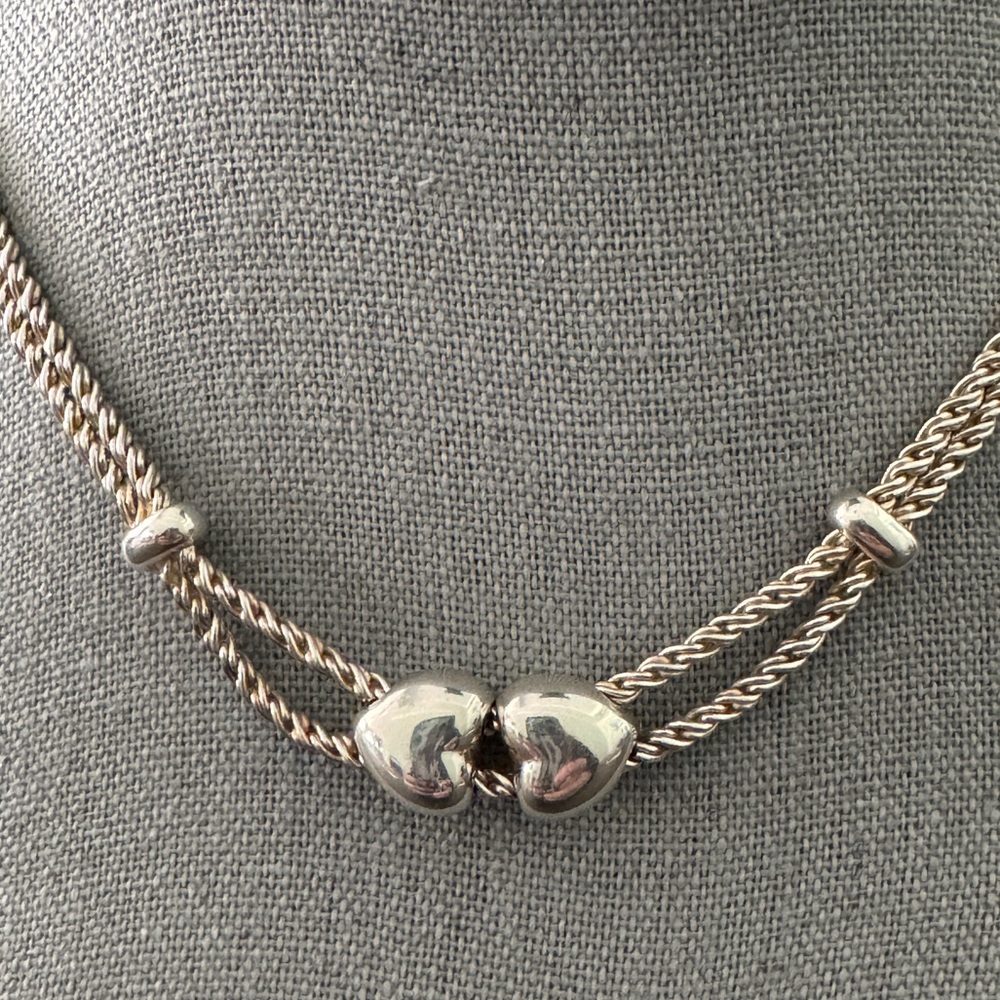 TIFFANY & CO. RARE Silver Double Rope Sliding Heart Double Hearts Necklace